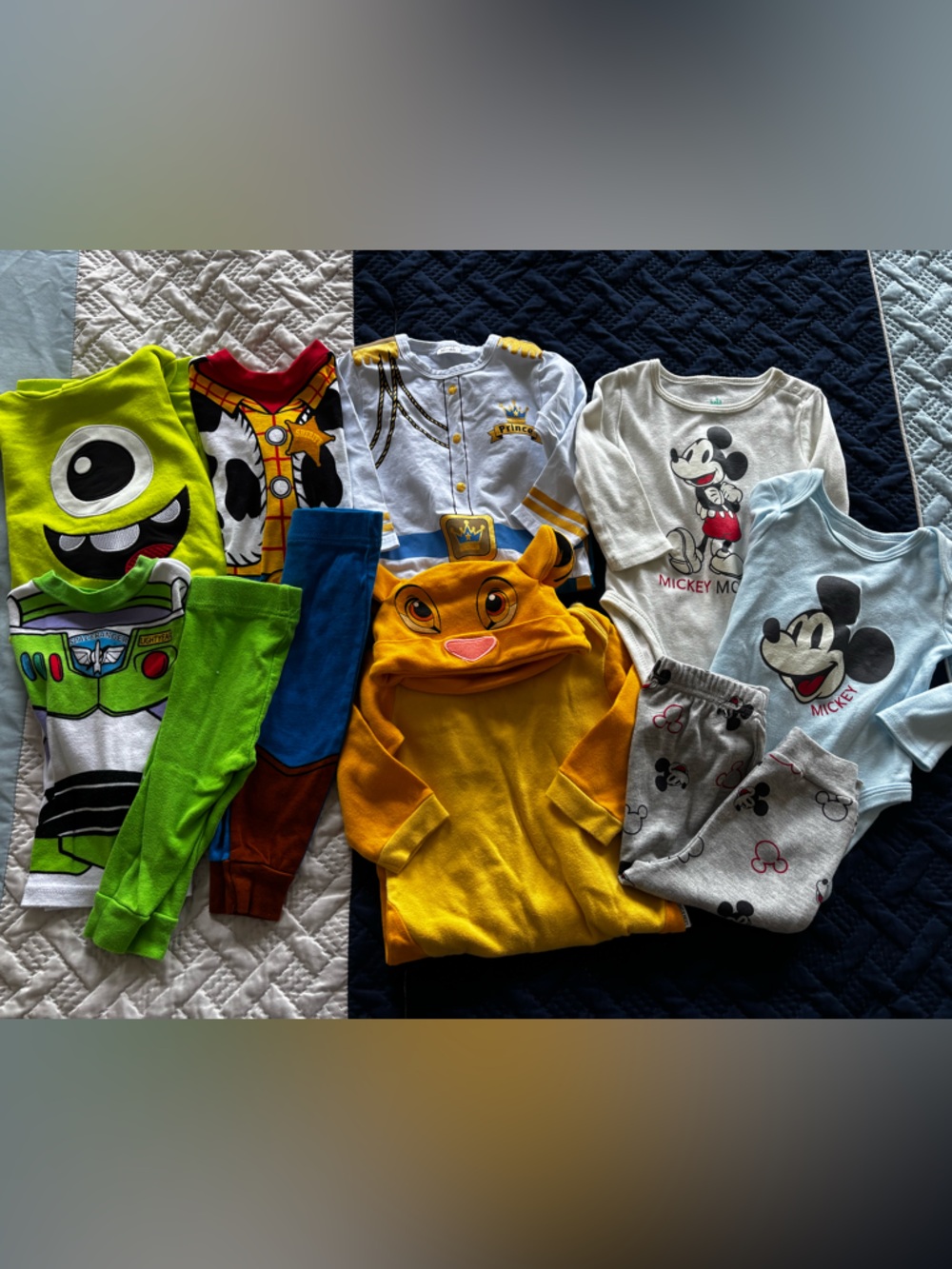 Disney Kids Pajama Set Lot with Green, Yellow, Blue, White, Red, Brown